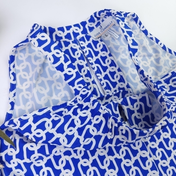 Jude Connally Blue and White Patterned Dress Sz L - Picture 12 of 16